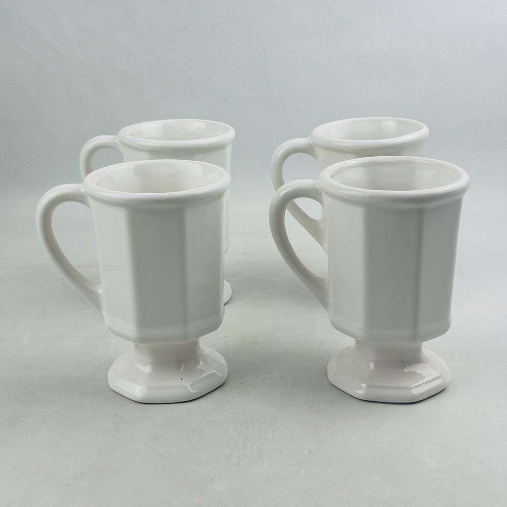 Pfaltzgraff Heritage White Pedestal Mug Set of 4 Stoneware 5" Irish Coffee Cup